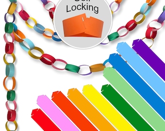 300 Paper Chain Strips for Crafting. No Glue or Tape Needed. Kid Friendly & Family Fun. 10 Bright Colors, Yields 50 Feet of Paper Links