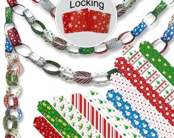 300 tiras de cadena de papel para manualidades. No se necesita pegamento ni cinta adhesiva. Ideal para niños y familias. 10 patrones navideños, rinde 15 metros de eslabones de papel.