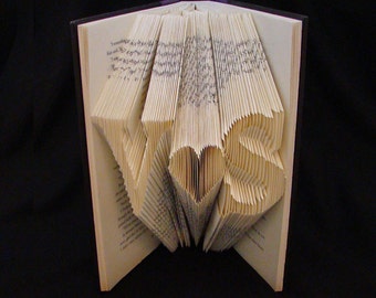 V heart S -- 2 Letters with Symbol -- Wedding Anniversary Gift -- Folded-Book Art Sculpture