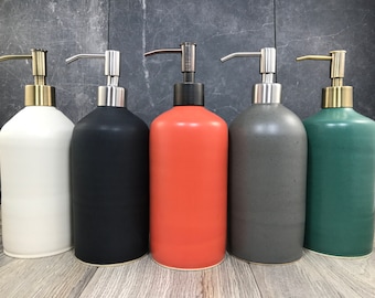 Hand Thrown Ceramic Soap Dispenser – Satin Matte Stoneware Lotion Pump