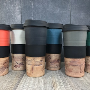 In stock* Ceramic Travel Tumbler - Pottery Tumbler - Stoneware tumbler - Lidded Tumbler - Handmade - Hand Thrown - Satin - Matte - Dragon
