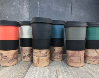 In stock* Ceramic Travel Tumbler - Pottery Tumbler - Stoneware tumbler - Lidded Tumbler - Handmade - Hand Thrown - Satin - Matte - Dragon