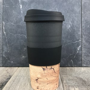 IN STOCK Ceramic Travel Tumblers Stoneware Mugs Pottery Tumblers Assorted Colors Hand Thrown Tumblers Hand pressed Leaves Black