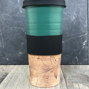 IN STOCK Ceramic Travel Tumblers Stoneware Mugs Pottery Tumblers Assorted Colors Hand Thrown Tumblers Hand pressed Leaves Green