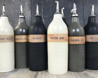 Pedido personalizado/Hecho a pedido - Botellas de aceite personalizables - Vinagreras de aceite de gres - Botellas de cerámica - Botellas de aceite lanzadas a mano