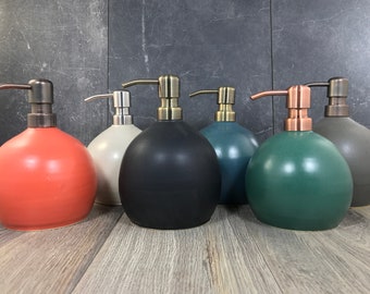 Hand Thrown Ceramic Soap Dispenser – Satin Matte Stoneware Lotion Pump