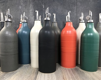 Hand Thrown Ceramic Oil Bottle - Glazed Stoneware Cruet