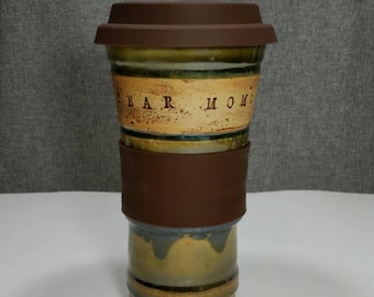 Custom Pottery Travel Mug – Personalized Commuter Cup with Silicone Lid
