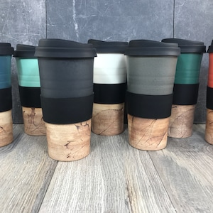IN STOCK Ceramic Travel Tumblers Stoneware Mugs Pottery Tumblers Assorted Colors Hand Thrown Tumblers Hand pressed Leaves image 10