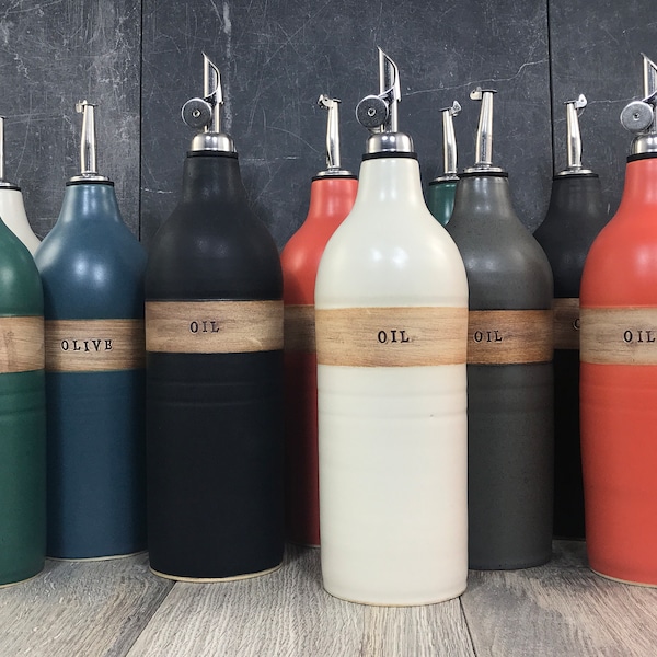 In Stock** Ceramic Oil Bottles - Stoneware Oil Cruets - Pottery Bottles - Hand Thrown Oil bottles - Assorted Colors