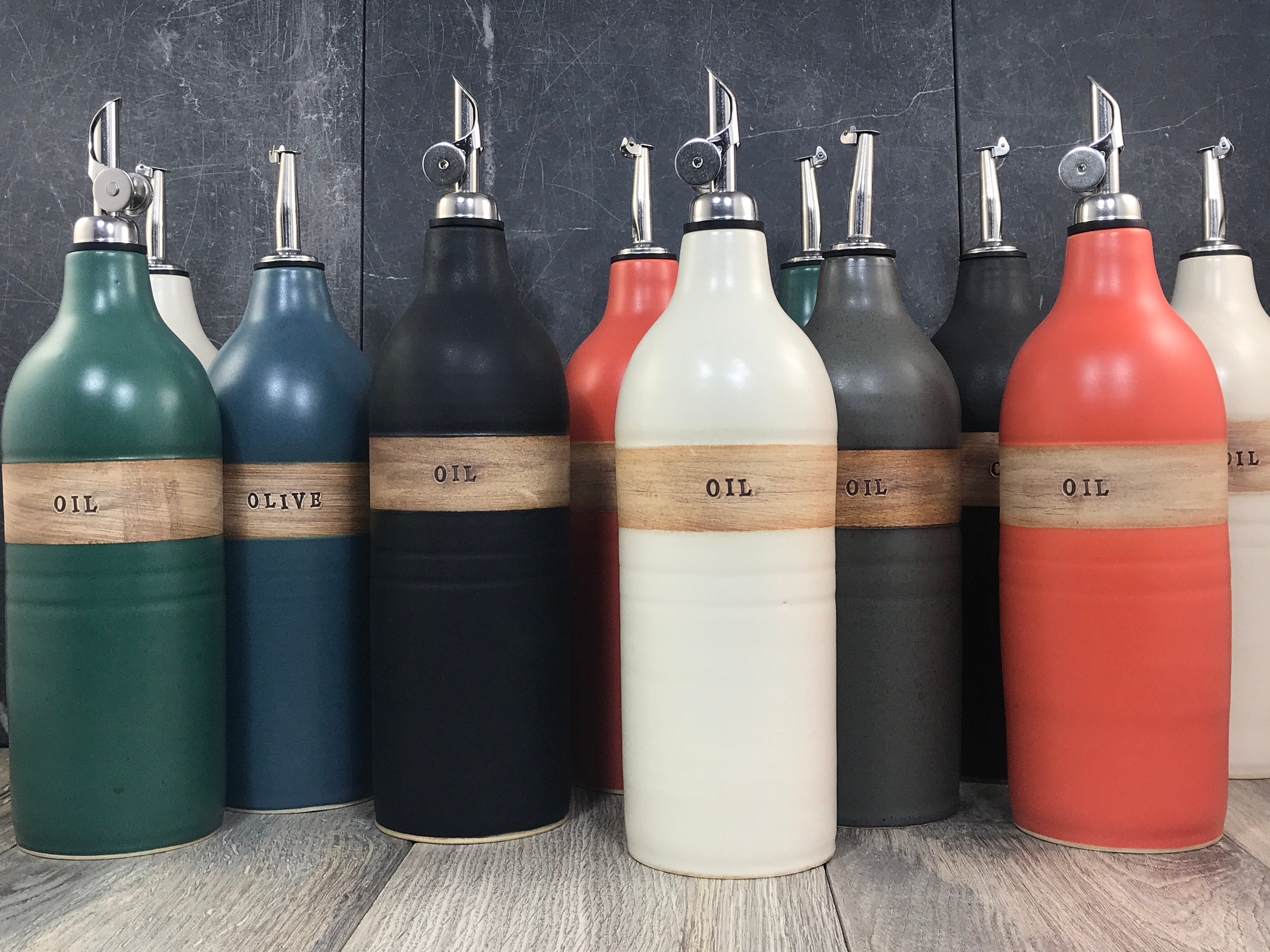 In Stock** Ceramic Oil Bottles - Stoneware Oil Cruets - Pottery Bottles - Hand Thrown Oil bottles - Assorted Colors