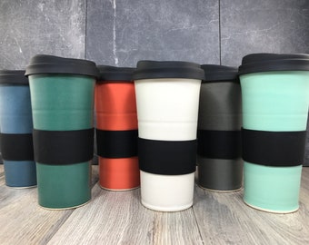 Hand Thrown Ceramic Travel Tumbler – Stoneware Mug, Assorted Colors