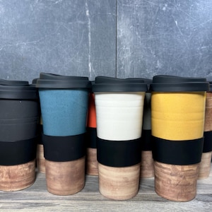 In Stock**- Mugs - Travel Tumblers - Assorted Colors - Stoneware - Pottery - Hand thrown - Ceramic - bottom 1/2 Stain