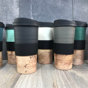 IN STOCK Ceramic Travel Tumblers Stoneware Mugs Pottery Tumblers Assorted Colors Hand Thrown Tumblers Hand pressed Leaves image 1