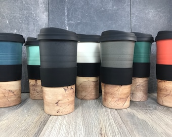 IN STOCK** Ceramic Travel Tumblers - Stoneware Mugs - Pottery Tumblers - Assorted Colors -  Hand Thrown Tumblers - Hand pressed Leaves