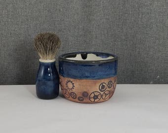 Made to order(up to 3 weeks)**Mens Shaving Set, Badger Hair Brush, Shave Set, Fathers Husband Gift for Men - Dark Blue - Gears