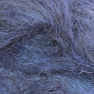May include: A close-up of a blue iridescent fiber, resembling a fluffy, textured surface.