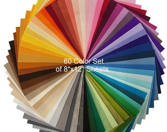 Juego completo de 60 colores - Fieltro 100 % lana - 20 x 30 cm - Pura lana merino