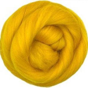 May include: A bright yellow ball of wool roving, a type of fiber used for felting and spinning.