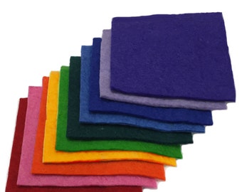 Handmade 100% Wool Felt  ~ 3-4mm Thick - TEN 6"x6" Square Sheets