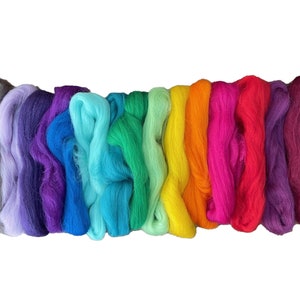 NZ Corriedale Wool Roving - 15 Vivid Color Assortment