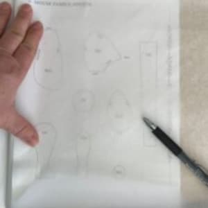 May include: A sheet of tracing paper with several different shapes drawn on it. The shapes include a rectangle, a circle, a teardrop, and a few other irregular shapes.