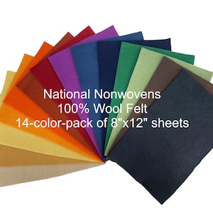 National Nonwovens Merino Wool Felt – 14 Color Variety Pack, 8x12" Sheets