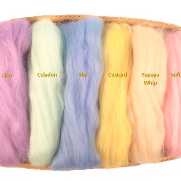 NZ Corriedale Wool Roving - 6 Pastel Colors Assortment