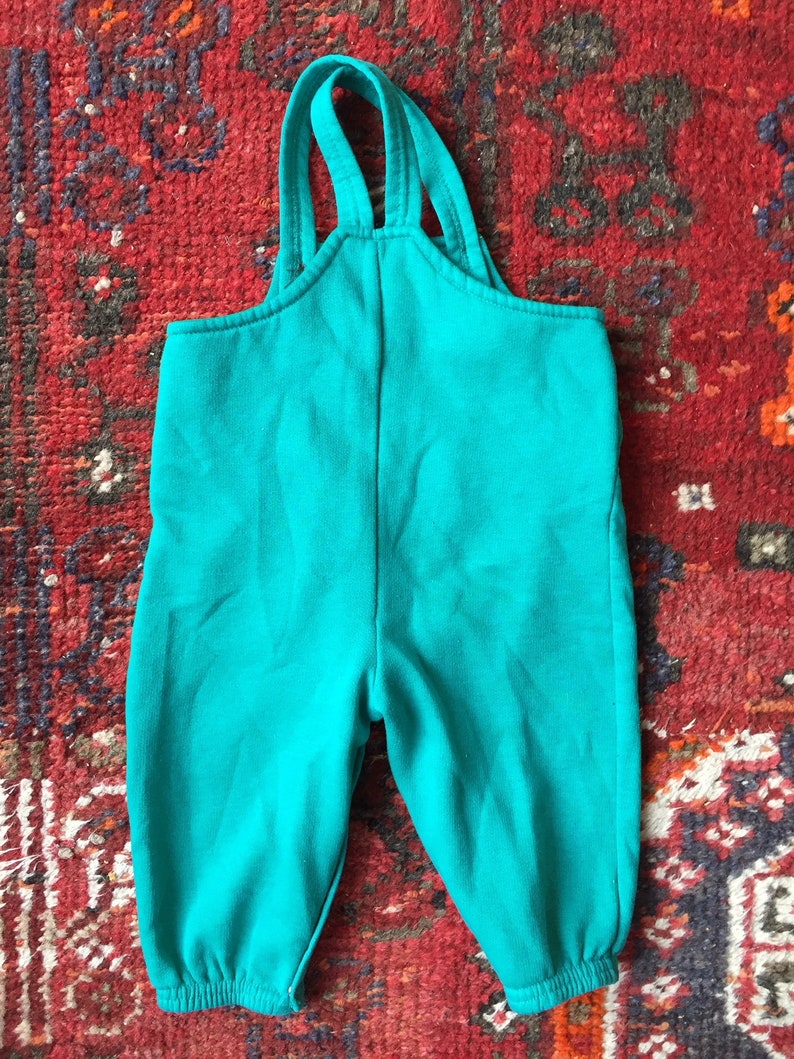 Vintage 1980s Teal Sweatsuit Romper Overalls 6-12 Months