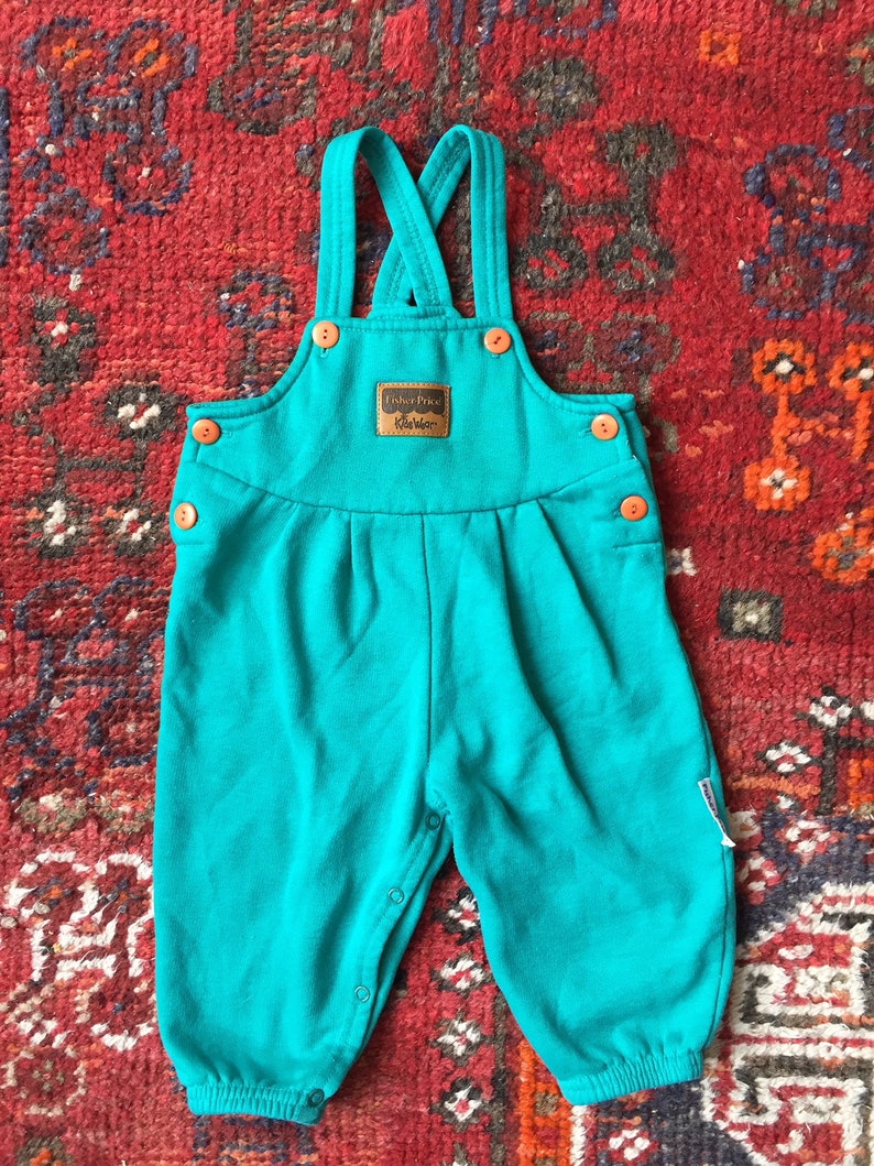 Vintage 1980s Teal Sweatsuit Romper Overalls 6-12 Months