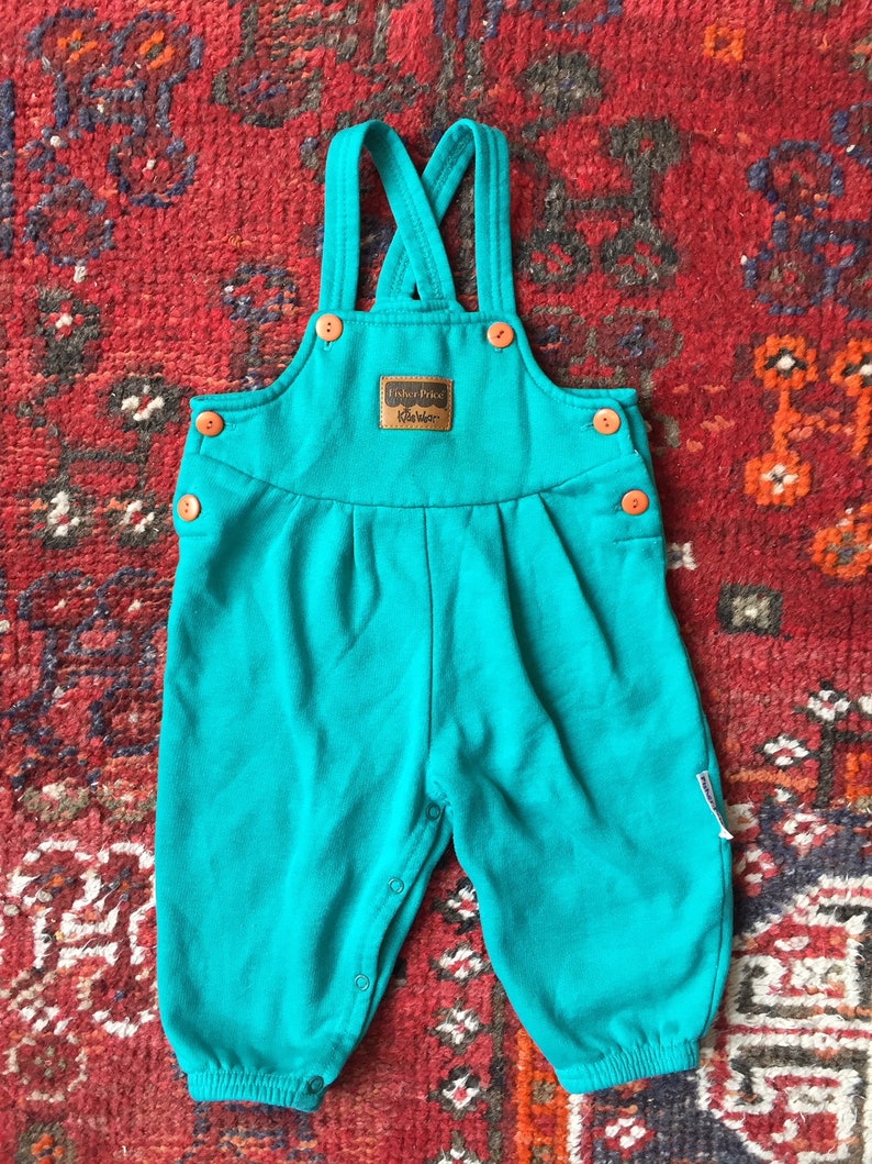 Vintage 1980s Teal Sweatsuit Romper Overalls 6-12 Months