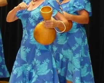 Handmade Vintage Inspired Blue & Sea Foam Green Hawaiian Dress with Flounce