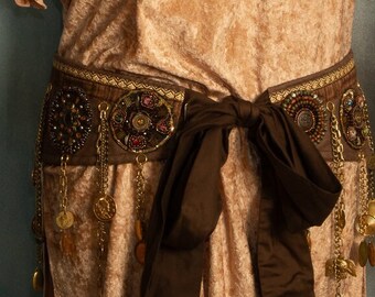 Brown Hip Belt with Chains and Up Cycled Jewelry