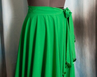 Belly Dance Green Tie Skirt with Hand Beaded Hem