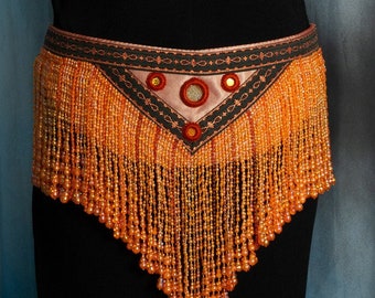 Orange Beaded Belt with Shisha & Sparkly Trim