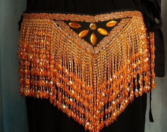 Orange Beaded Belt with Orange Stones