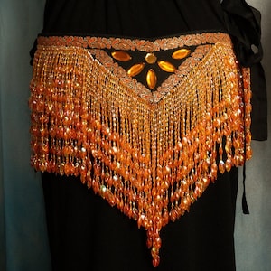 Ceinture de danse orientale tribal fusion perles orange avec pierres oranges à nouer