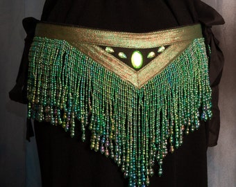 Green Iris Beaded Belt with Green Stones