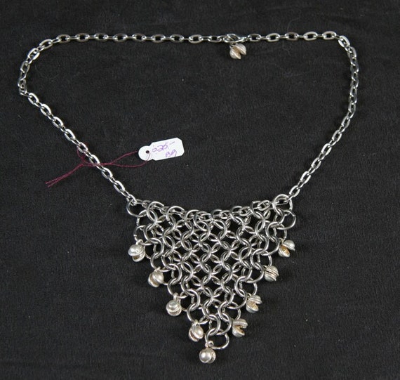 Silvery Chain Mail Necklace with Bitty Bells - image 1