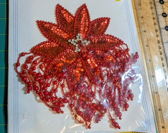 Red Flower, Sequin, Rhinestone Bead Cosplay Costume Appliqué
