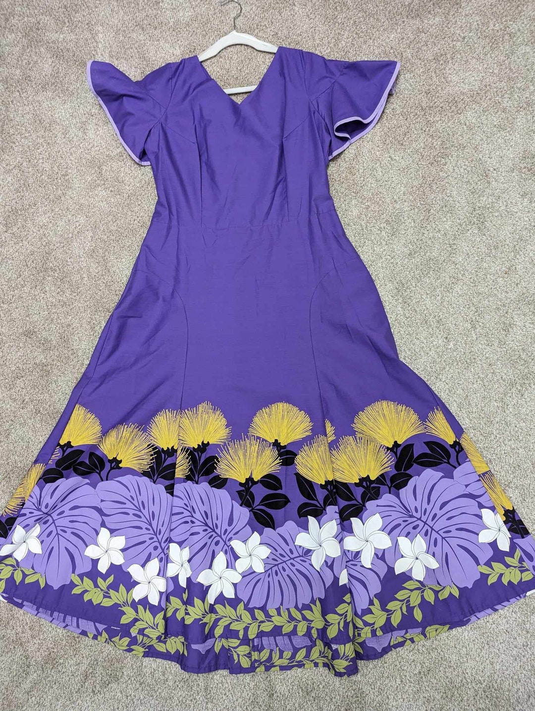 Purple Hawaiian Print Dress