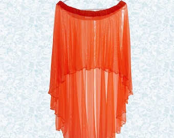 Bright Neon Orange Net Fishtail Beachwear Costume Belly Dance Cosplay Sheer Skirt