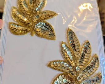 Gold Leaf Pair Sequin Applique
