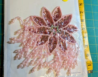 Pinks Sequin Flower, Rhinestone Bead Large Elegance Cosplay Fantasy Appliqué