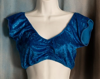 Blue Panne Velvet V neckline Choli