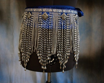 Blue with Silver Swag Bead Fringe Tie On Belt