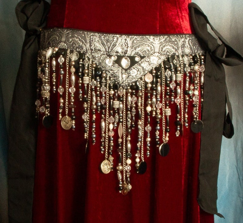 Silver on Black Bead and Coin Hip Belt Etsy