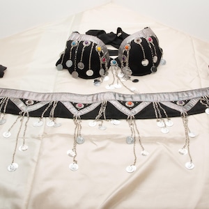 Black Tribal Fusion Cosplay Belly Dance Silver Coin Bra  & Belt