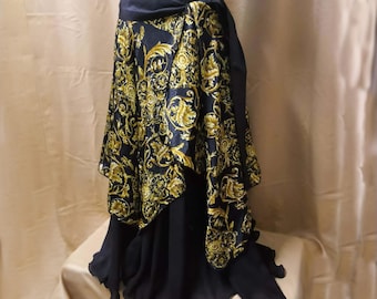 Black and Gold Wrap Tie on the Side Boho Belly Dance Cosplay 4 Point Skirt
