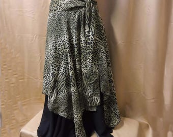 Black & White Leopard  Print Tie  Wrap Around Boho Belly Dance Skirt
